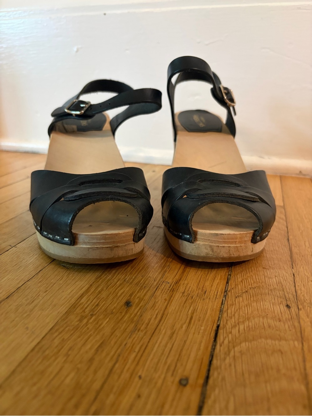 Swedish Hasbeens Black Peep Toe Clog Sandals size 8 - Picture 4 of 11